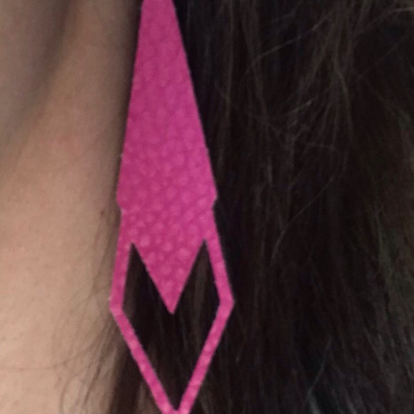 Diamond Shaped Drop Faux Leather Earrings - Picture 2 of 6